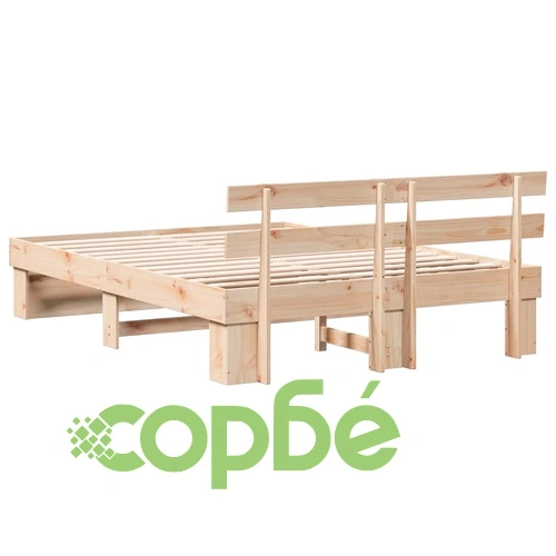 Рамка за легло с табла от масивно борово дърво 160x200 см - кафяв цвят ➤ топ цена ➤ sorbe.bg
