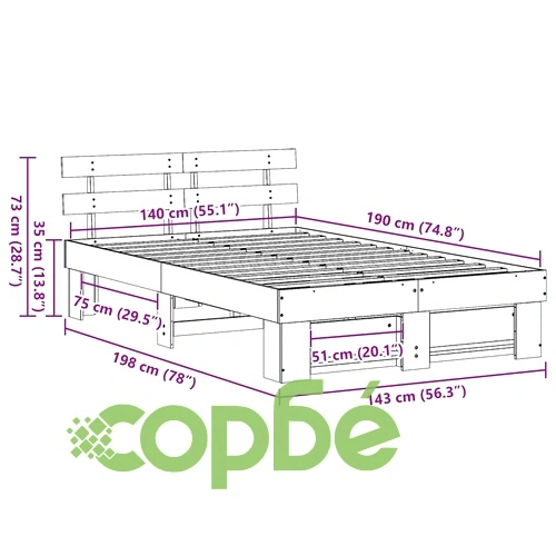 Рамка за легло с табла от масивно борово дърво 140x190 см кафява ➤ топ цена ➤ sorbe.bg