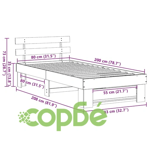 Рамка за легло с табла Восъчнокафяв 80x200 см Борово дърво масив ➤ топ цена ➤ sorbe.bg