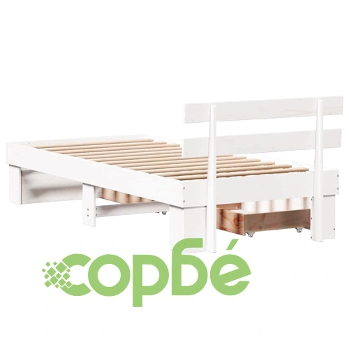 Рамка за легло с чекмеджета от масивно борово дърво, бяла, 75x190 см ➤ топ цена ➤ sorbe.bg