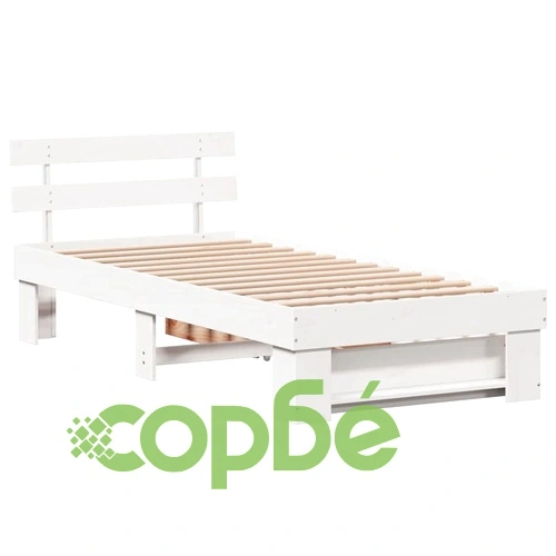 Рамка за легло с чекмеджета от масивно борово дърво, бяла, 75x190 см ➤ топ цена ➤ sorbe.bg