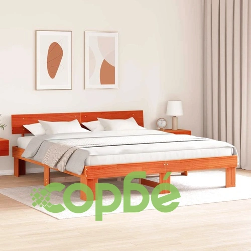 Рамка за легло с табла - Восъчнокафяв, 180 x 200 cm, Масивно борово дърво ➤ топ цена ➤ sorbe.bg