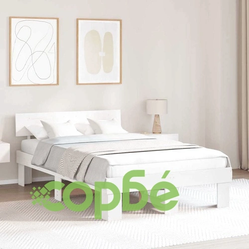 Рамка за легло с табла от масивно борово дърво бяло 140x190 см ➤ топ цена ➤ sorbe.bg