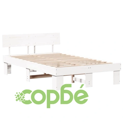 Рамка за легло с табла от масивно борово дърво бяло 140x190 см ➤ топ цена ➤ sorbe.bg
