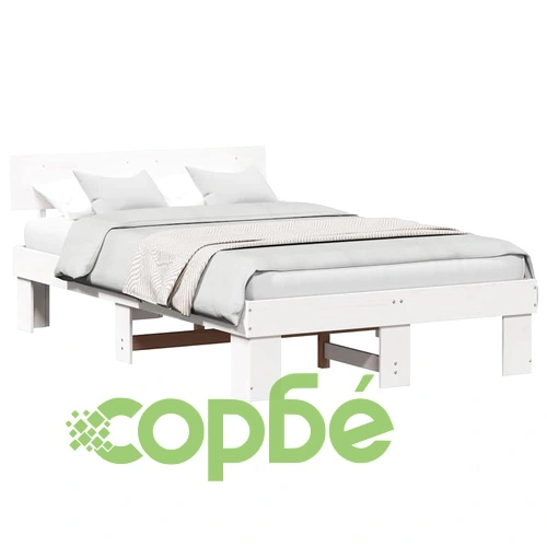 Рамка за легло с табла от масивно борово дърво бяло 140x190 см ➤ топ цена ➤ sorbe.bg