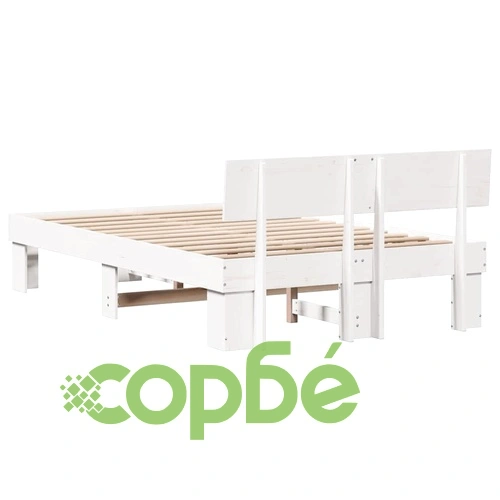 Рамка за легло с табла от масивно борово дърво бяло 140x190 см ➤ топ цена ➤ sorbe.bg