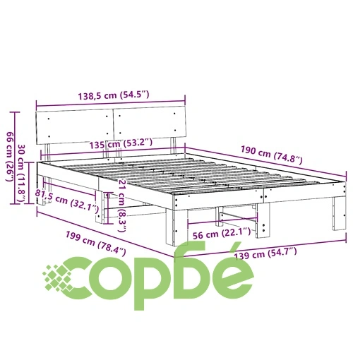 Рамка за легло с табла бяла 135x190 см масивна борова дървесина ➤ топ цена ➤ sorbe.bg