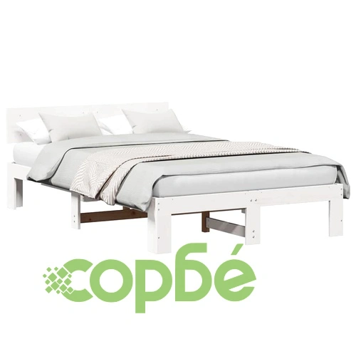 Рамка за легло с табла бяла 135x190 см масивна борова дървесина ➤ топ цена ➤ sorbe.bg