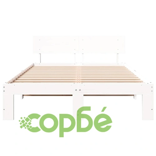 Рамка за легло с табла бяла 135x190 см масивна борова дървесина ➤ топ цена ➤ sorbe.bg