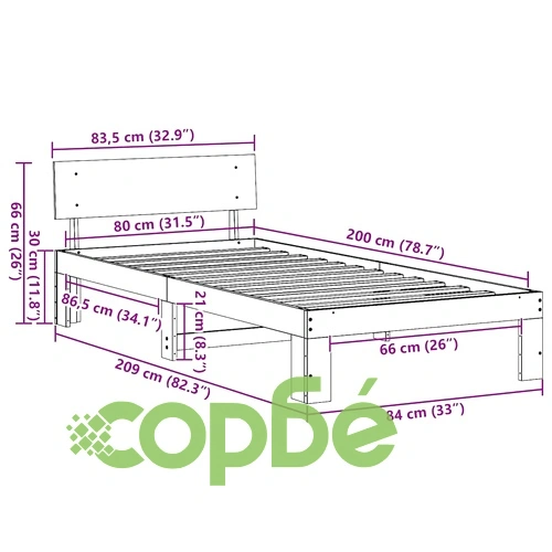 Легло с табла бяло 80x200 см масивна борова дървесина ➤ топ цена ➤ sorbe.bg