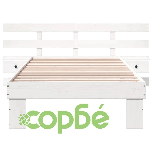 Рамка за легло с нощни шкафчета бяло 100x200 см борово дърво масив ➤ топ цена ➤ sorbe.bg