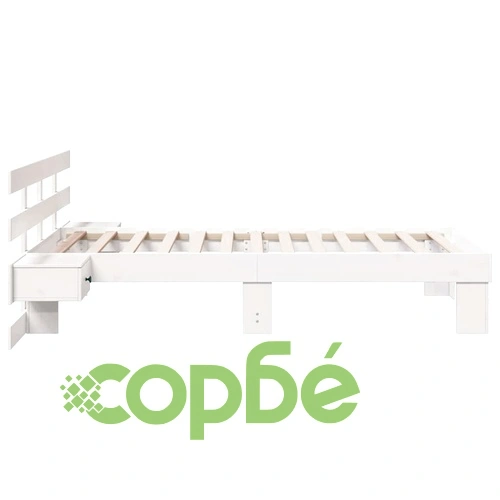 Рамка за легло с нощни шкафчета бяло 100x200 см борово дърво масив ➤ топ цена ➤ sorbe.bg