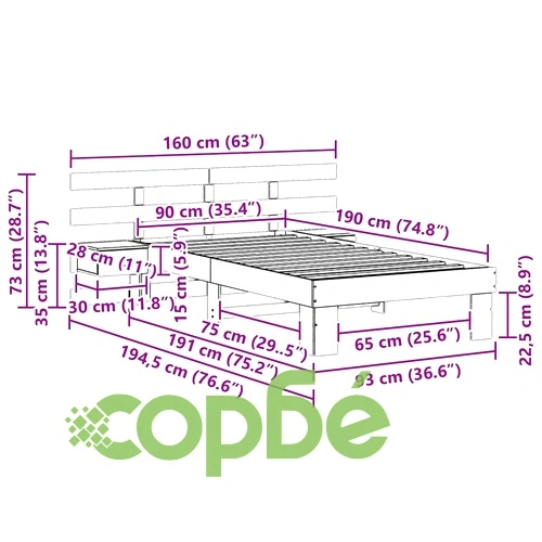 Рамка за легло с нощни шкафчета от масивно борово дърво - бяла, 90x190 см ➤ топ цена ➤ sorbe.bg
