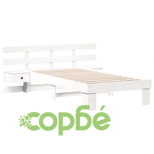 Рамка за легло с нощни шкафчета от масивно борово дърво - бяла, 90x190 см ➤ топ цена ➤ sorbe.bg