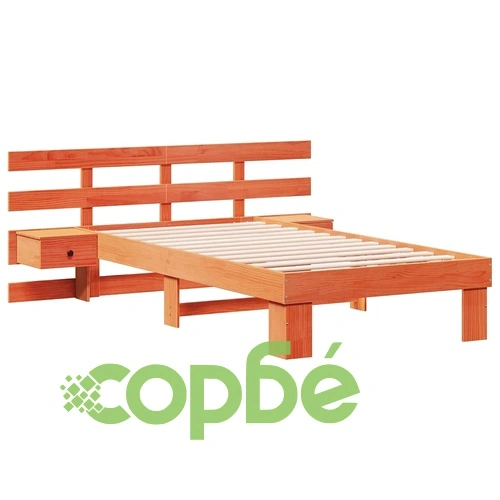 Рамка за легло с нощни шкафчета от масивно борово дърво 90x190 см, восъчнокафяв цвят ➤ топ цена ➤ sorbe.bg