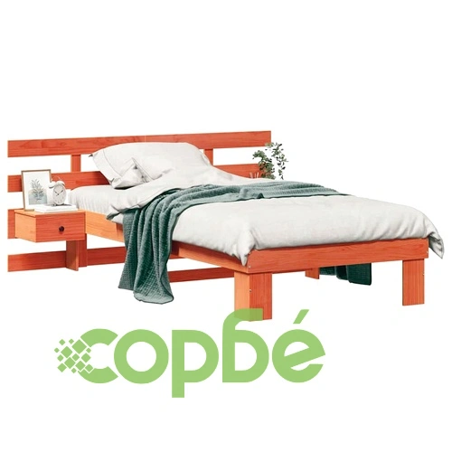 Рамка за легло с нощни шкафчета от масивно борово дърво 90x190 см, восъчнокафяв цвят ➤ топ цена ➤ sorbe.bg