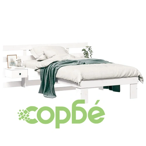 Рамка за легло с нощни шкафчета бяло 75x190 см борово дърво масив ➤ топ цена ➤ sorbe.bg