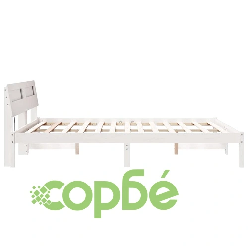 Рамка за легло с табла и LED осветление - Бяло - 150 x 200 cm - Масивно борово дърво ➤ топ цена ➤ sorbe.bg