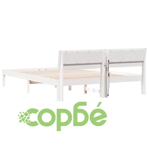 Рамка за легло с табла и LED осветление - Бяло - 150 x 200 cm - Масивно борово дърво ➤ топ цена ➤ sorbe.bg