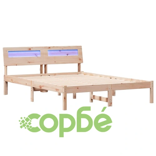 Рамка за легло с табла и LED осветление 120x190 см борово дърво масив кафяво ➤ топ цена ➤ sorbe.bg