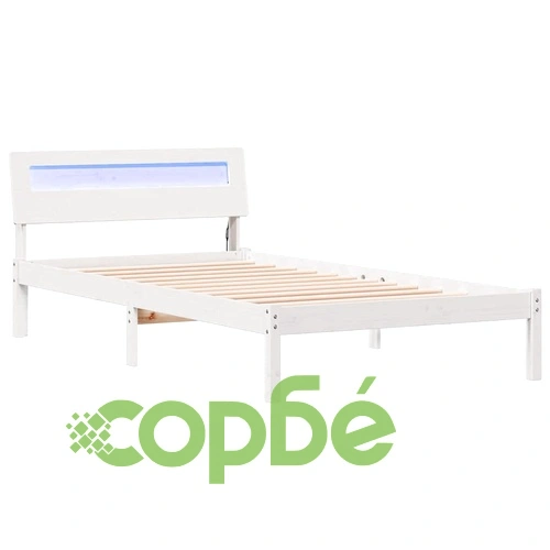 Рамка за легло с табла и LED осветление бяла 90x200 см масивно борово дърво ➤ топ цена ➤ sorbe.bg