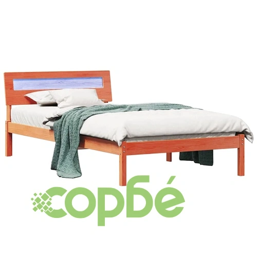 Рамка за легло с табла и LED осветление 75x190 см масивно борово дърво восъчнокафяв цвят ➤ топ цена ➤ sorbe.bg