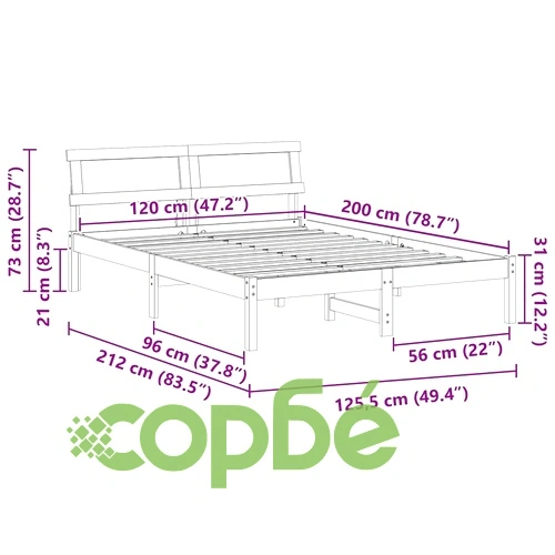 Рамка за легло с таблo и LED осветление 120x200 см от масивно борово дърво ➤ топ цена ➤ sorbe.bg