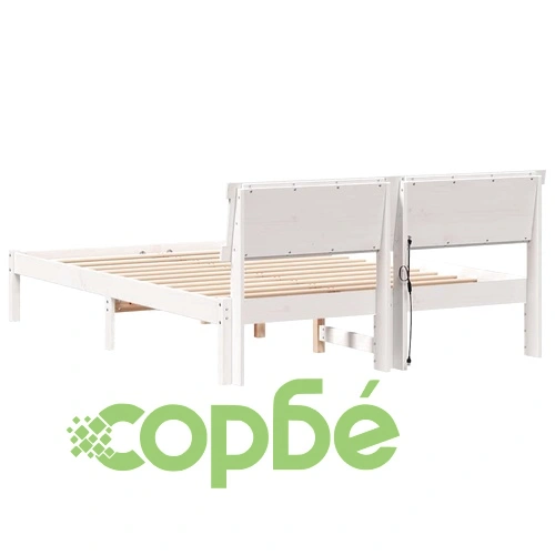 Рамка за легло с таблo и LED осветление - Бяло 120x190 см Борово дърво масив ➤ топ цена ➤ sorbe.bg