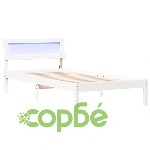 Рамка за легло с табла и LED осветление бяла 90x190 см масивно борово дърво ➤ топ цена ➤ sorbe.bg