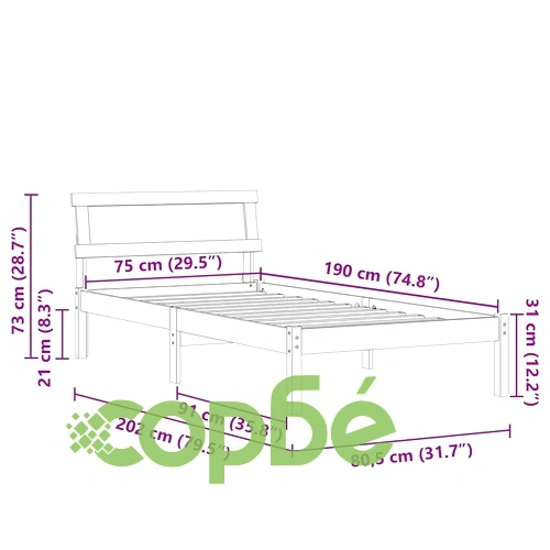 Рамка за легло с таблo и LED осветление 75x190 см от масивно борово дърво ➤ топ цена ➤ sorbe.bg
