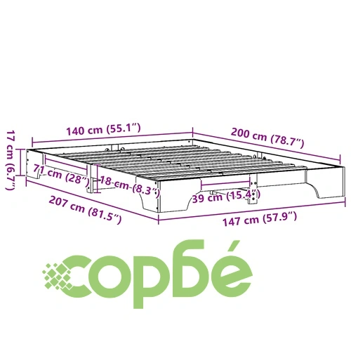 Рамка за легло от масивно борово дърво 140x200 см, височина 20 см ➤ топ цена ➤ sorbe.bg