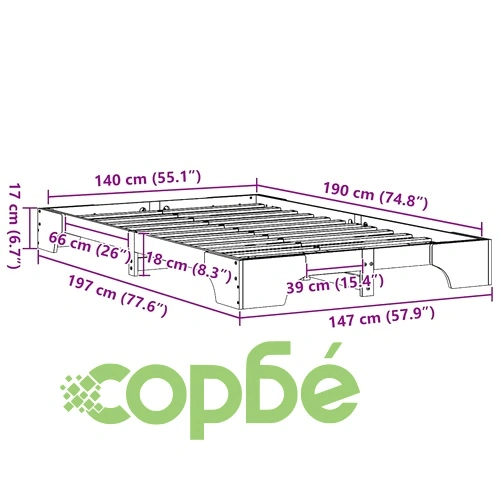 Рамка за легло от масивна борова дървесина 140x190 см - восъчно кафяв цвят ➤ топ цена ➤ sorbe.bg