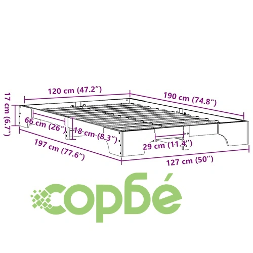Рамка за легло от масивно борово дърво 120x190 см - височина 20 см ➤ топ цена ➤ sorbe.bg