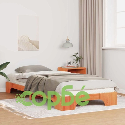 Леглова рамка от масивно борово дърво с ниска височина 100x210 см кафяво ➤ топ цена ➤ sorbe.bg