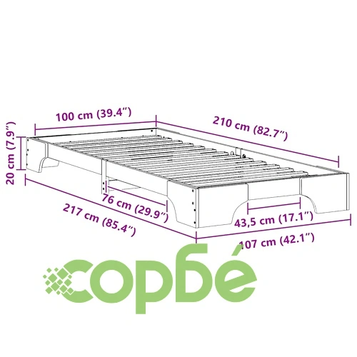 Леглова рамка от масивно борово дърво с ниска височина 100x210 см кафяво ➤ топ цена ➤ sorbe.bg