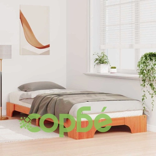 Леглова рамка от масивно борово дърво с ниска височина 100x210 см кафяво ➤ топ цена ➤ sorbe.bg