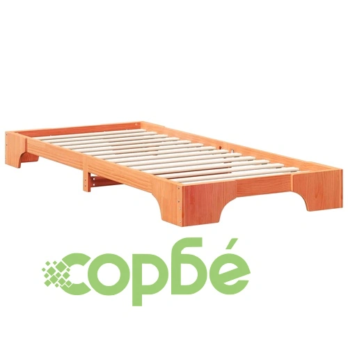 Леглова рамка от масивно борово дърво с ниска височина 100x210 см кафяво ➤ топ цена ➤ sorbe.bg
