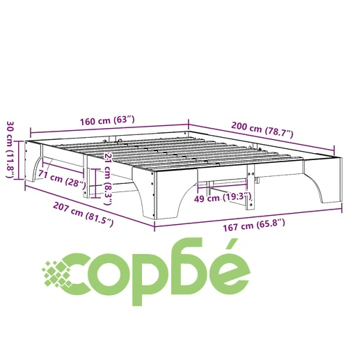Рамка за легло от масивен бор восъчно кафяв 160x200 см ➤ топ цена ➤ sorbe.bg