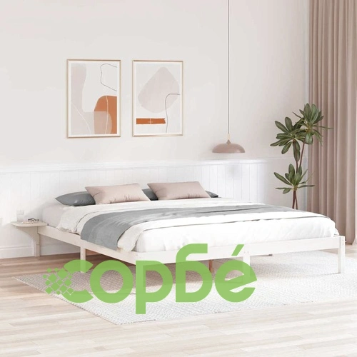 Леглови каркас с нощни шкафчета от масивна борова дървесина 200x200 см - Бял ➤ топ цена ➤ sorbe.bg