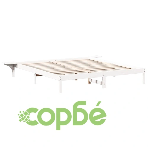 Леглови каркас с нощни шкафчета от масивна борова дървесина 200x200 см - Бял ➤ топ цена ➤ sorbe.bg