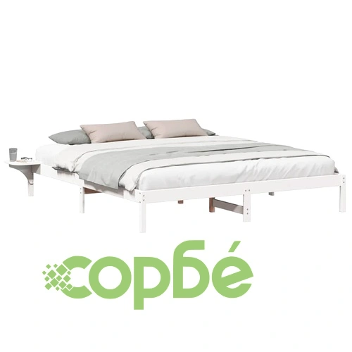 Леглови каркас с нощни шкафчета от масивна борова дървесина 200x200 см - Бял ➤ топ цена ➤ sorbe.bg