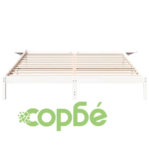 Леглови каркас с нощни шкафчета от масивна борова дървесина 200x200 см - Бял ➤ топ цена ➤ sorbe.bg