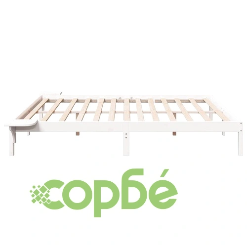 Леглови каркас с нощни шкафчета от масивна борова дървесина 200x200 см - Бял ➤ топ цена ➤ sorbe.bg