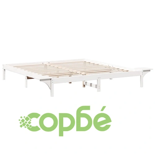 Леглови каркас с нощни шкафчета от масивна борова дървесина 200x200 см - Бял ➤ топ цена ➤ sorbe.bg