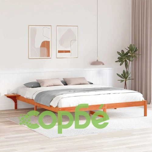 Легло с нощни шкафчета от масивно борово дърво, кафяво, 200x200 см ➤ топ цена ➤ sorbe.bg