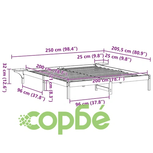 Легло с нощни шкафчета от масивно борово дърво, кафяво, 200x200 см ➤ топ цена ➤ sorbe.bg