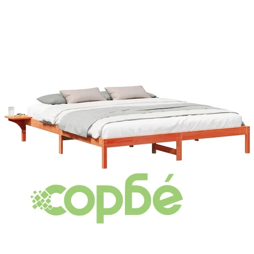 Легло с нощни шкафчета от масивно борово дърво, кафяво, 200x200 см ➤ топ цена ➤ sorbe.bg