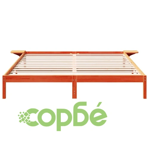 Легло с нощни шкафчета от масивно борово дърво, кафяво, 200x200 см ➤ топ цена ➤ sorbe.bg