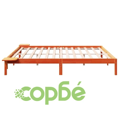 Легло с нощни шкафчета от масивно борово дърво, кафяво, 200x200 см ➤ топ цена ➤ sorbe.bg