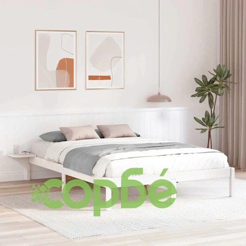 Леглов каркас с нощни шкафчета от масивна борова дървесина, бял, 150x200 см ➤ топ цена ➤ sorbe.bg